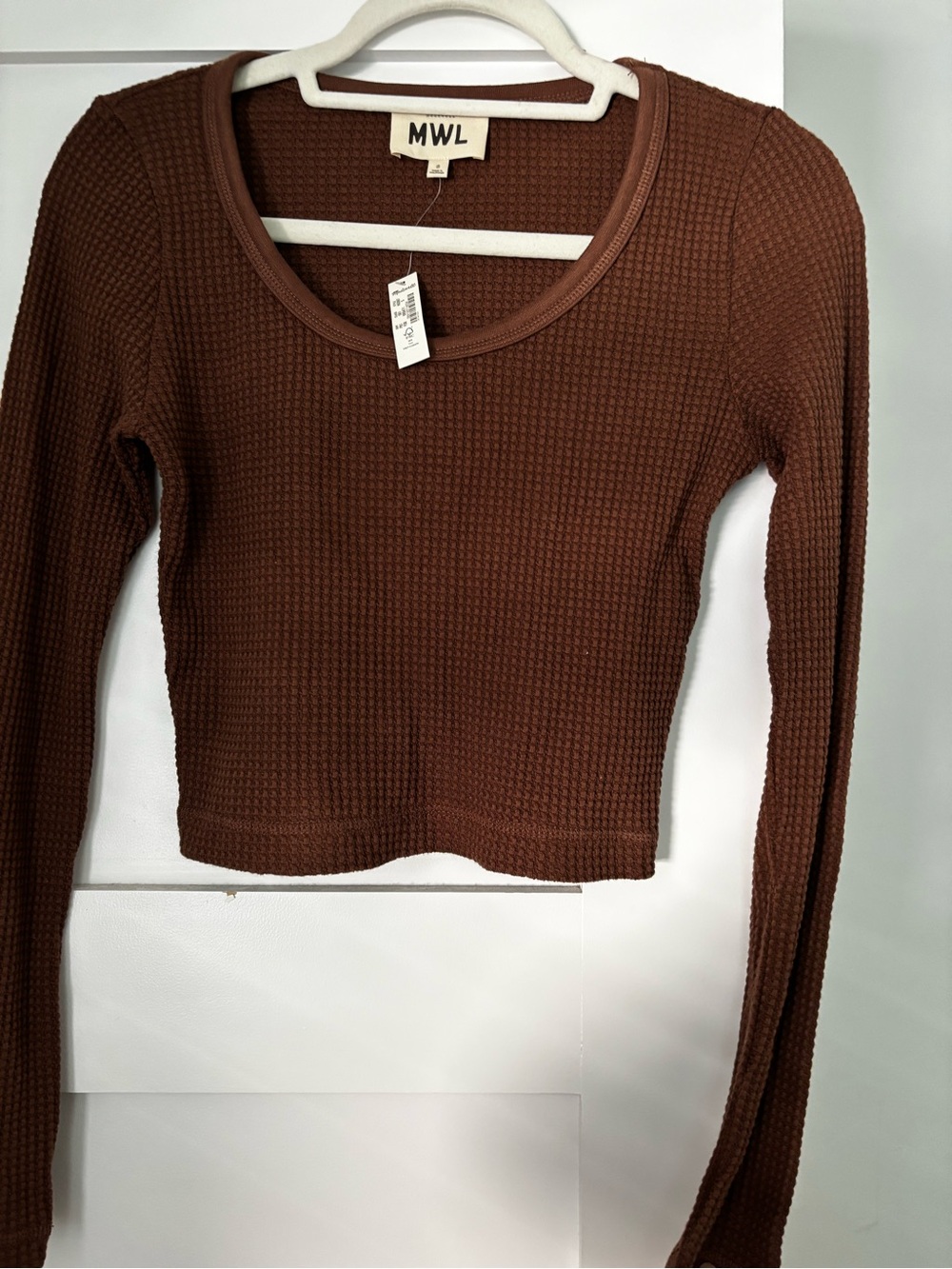 NWT Madewell Brown Waffle-Knit Long Sleeve Crop Top